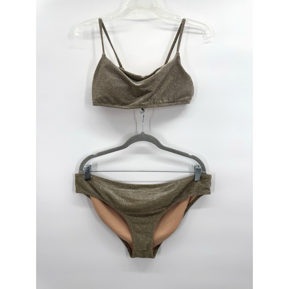 J Crew Gold Bikini 2 PCS Sparkle XL Beach Resortwear Vacation Summer Glam Bling